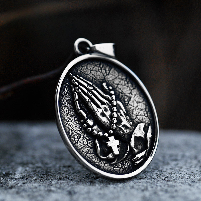 Retro European American Titanium Steel Cross Pendant for Men - Wholesale Prayer Hand Jewelry