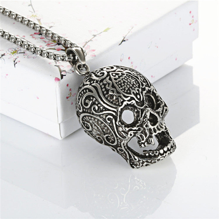 Titanium Steel Skull Pendant Necklace for Men - European and American Punk Style