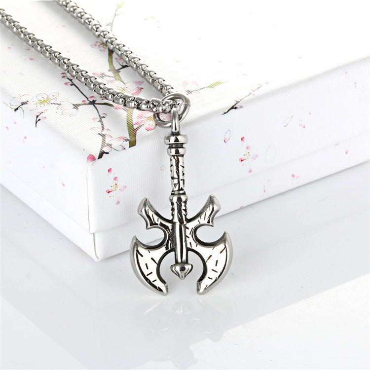 Punk-Inspired Stainless Steel Axe Pendant Necklace for Men - Retro Titanium Steel Tag