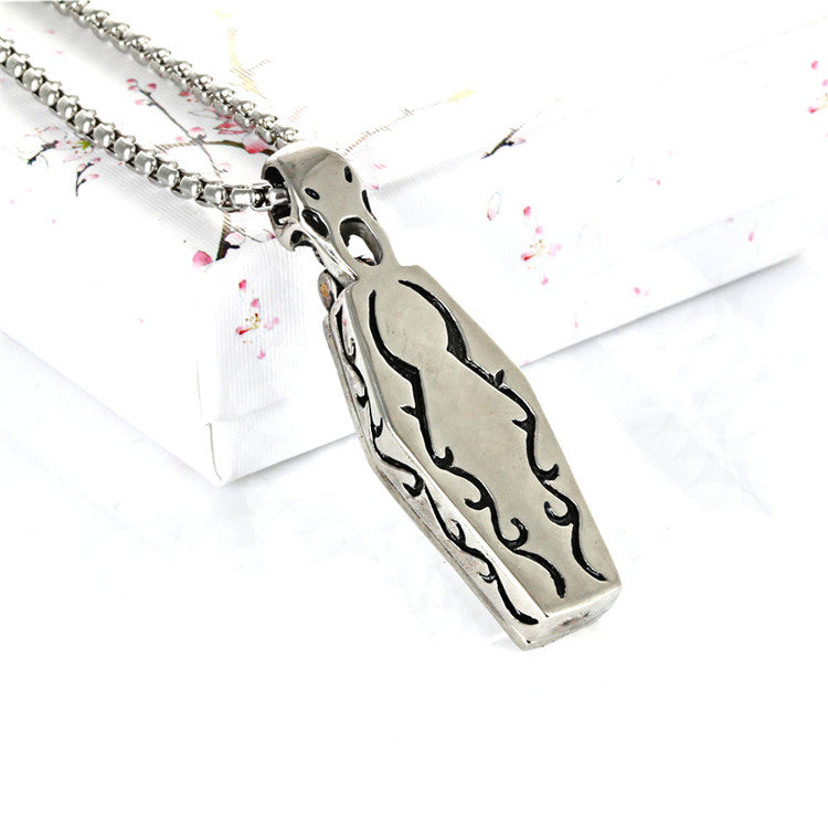 Titanium Steel Skull Coffin Pendant Necklace for Men - Punk Retro Style