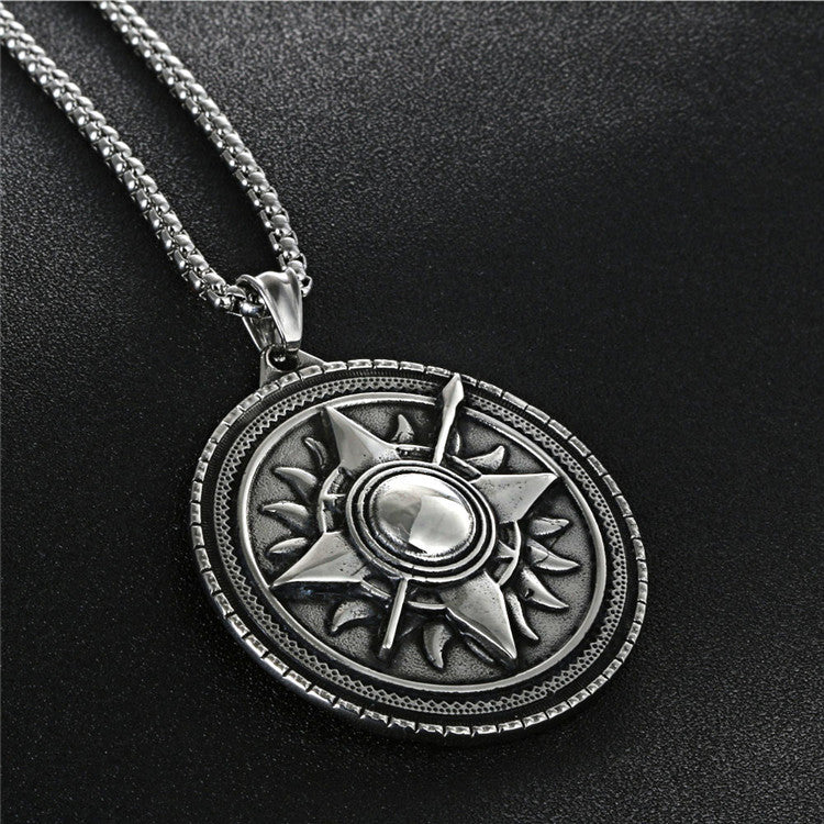 Titanium Steel Retro Punk Sun Pendant Necklace for Men - European and American Style