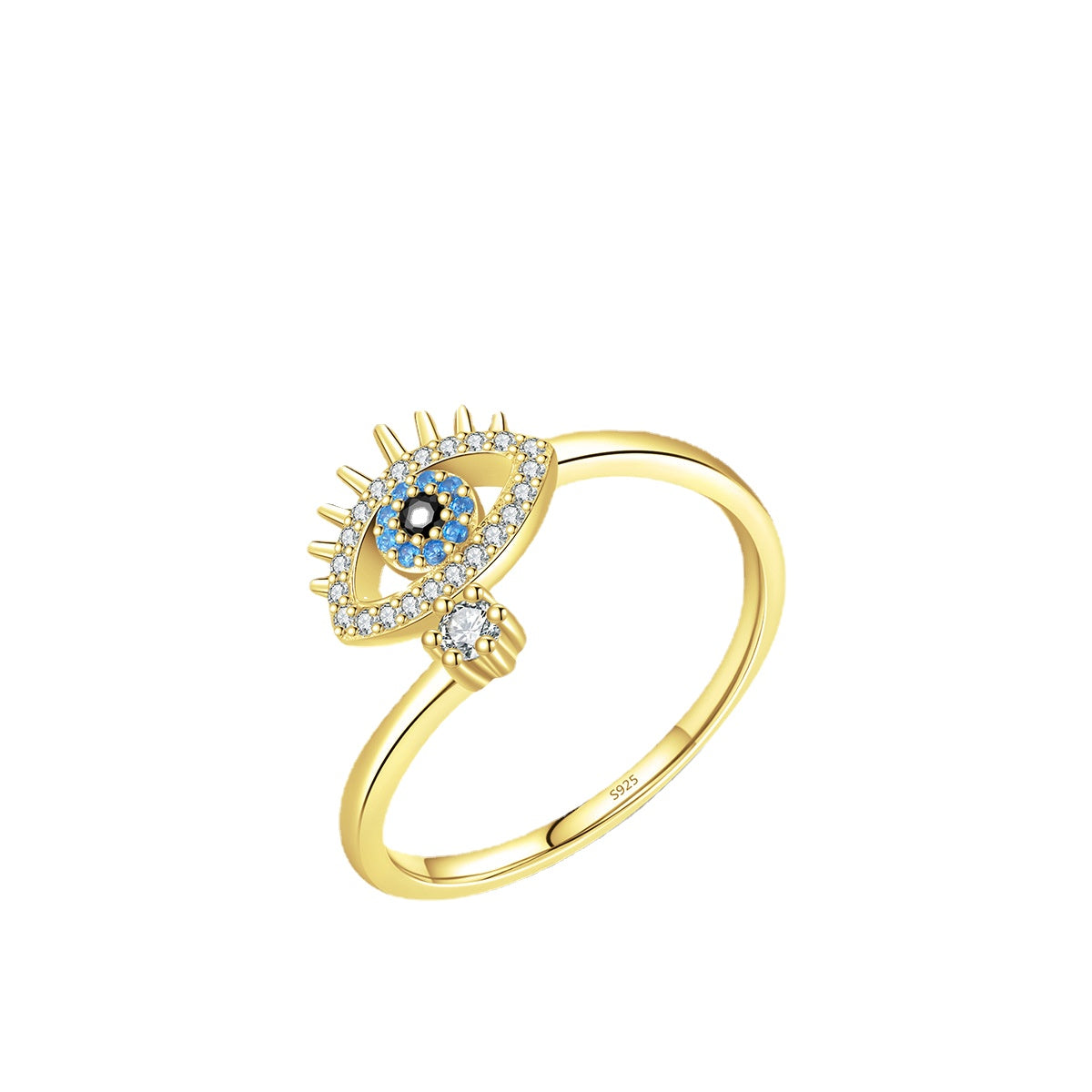 S925 Sterling Silver Devil's Eye Open Ring with Zircon Gems