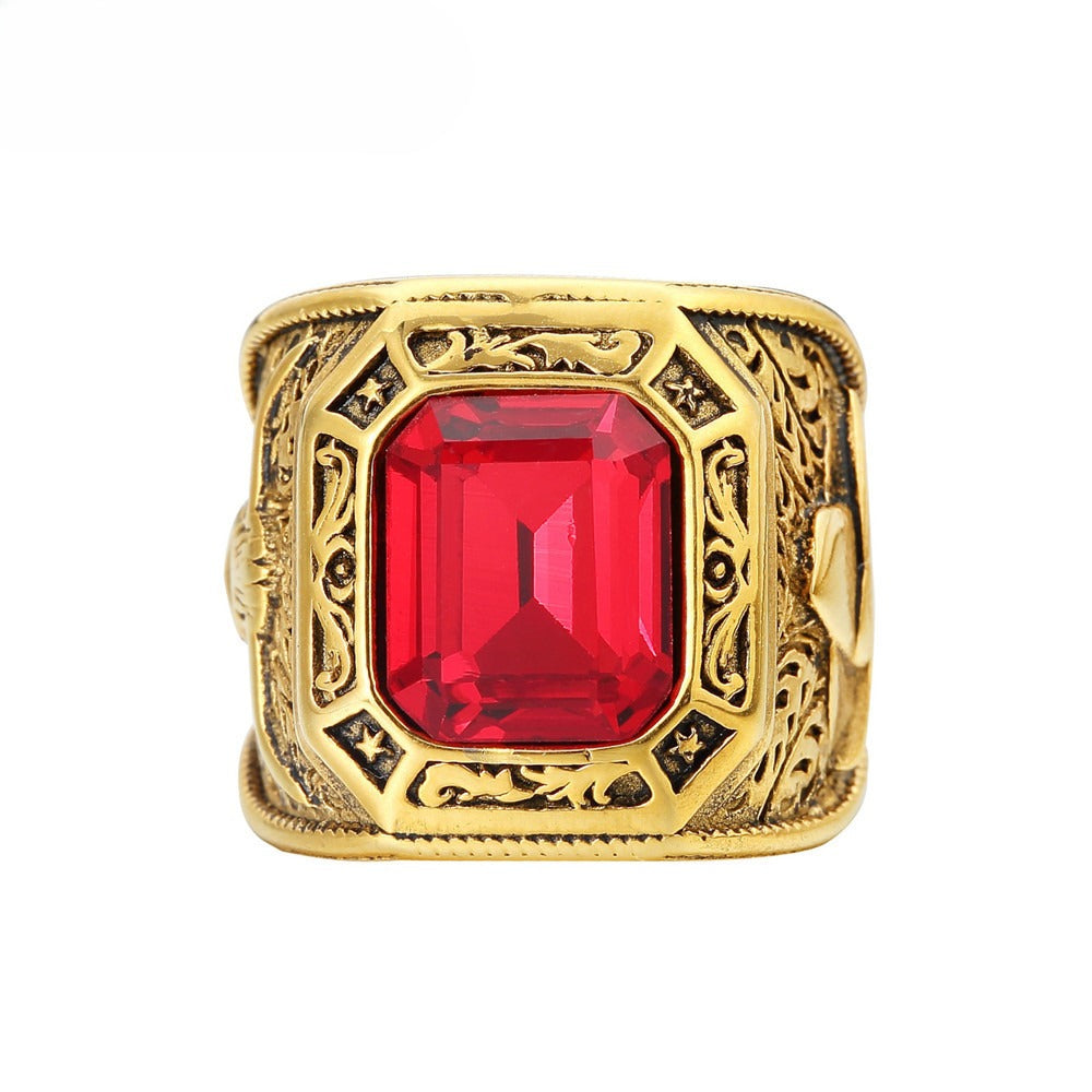 Planderful Retro Bull Head Zircon Ring Unisex Steel Statement Protection Gift Everyday