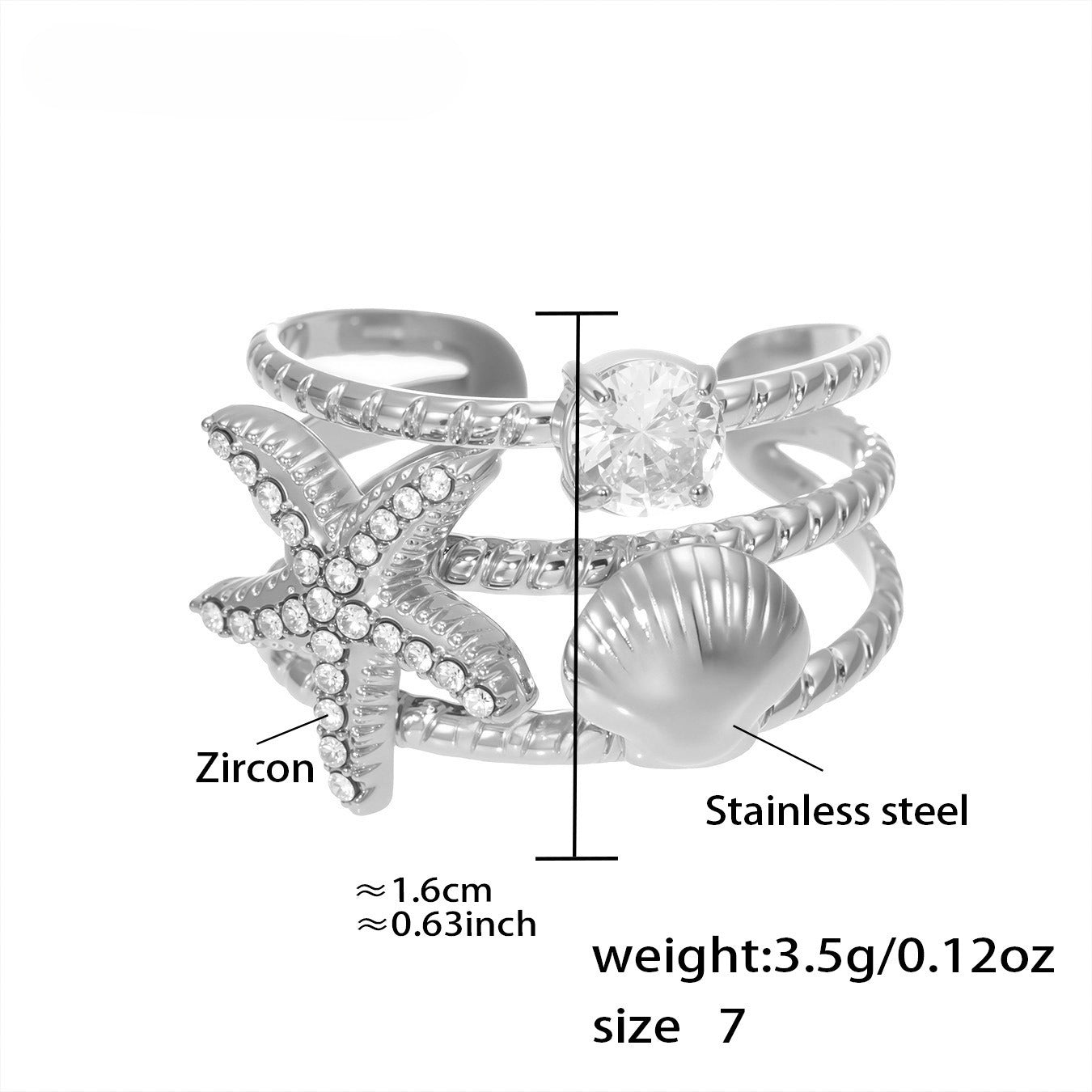 Planderful Ocean Zircon Shell Ring 18K Gold Plated Lovers