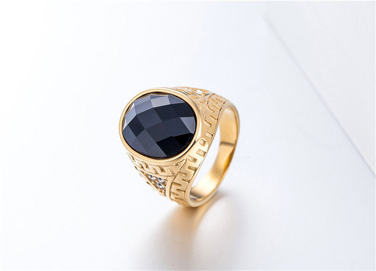 Planderful Gold Plated Retro Zircon Titanium Steel Ring For Unisex Protection Statement
