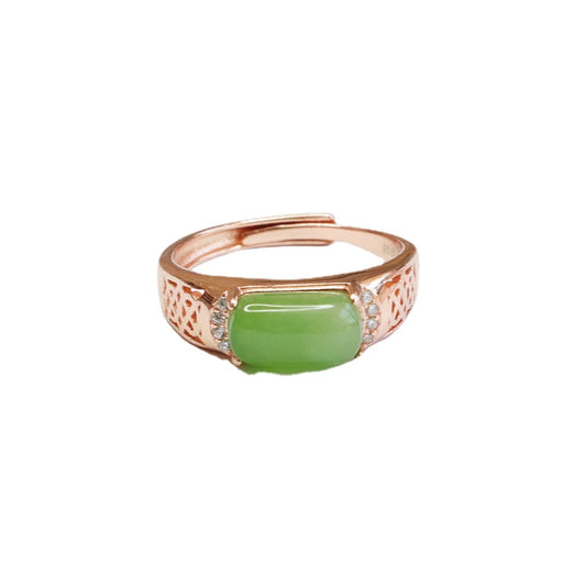 Fortune's Favor Sterling Silver Green Jade Rectangle Ring