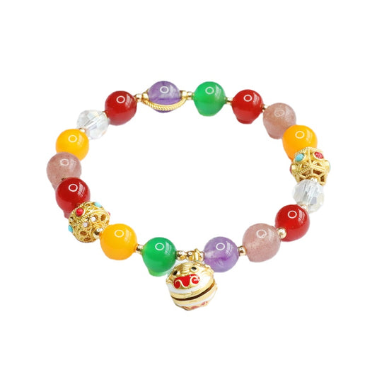 Colorful Treasure Sterling Silver Bracelet with Natural Agate and Chalcedony Crystal