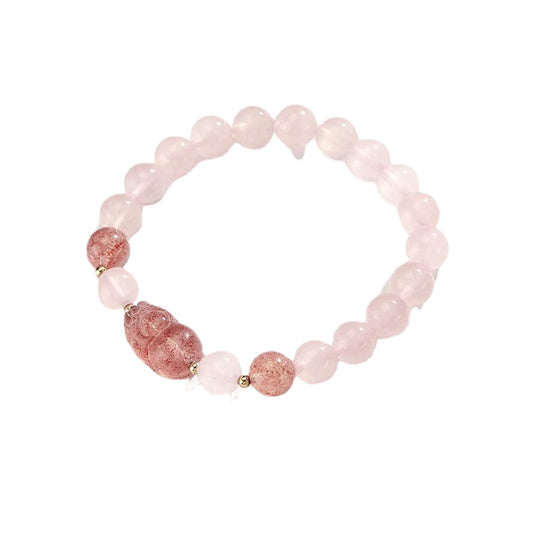 Strawberry Pink Crystal Pixiu Bracelet for Women - Sterling Silver Jewelry