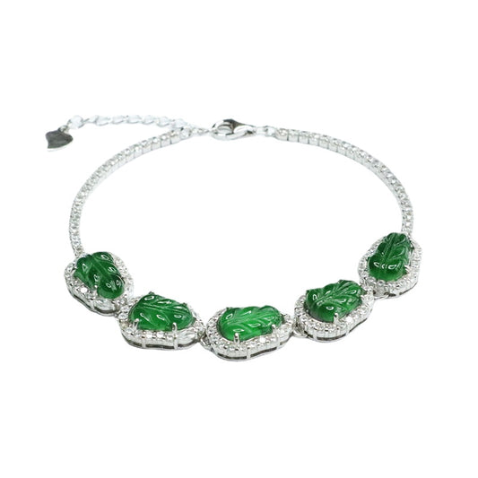 Emperor Jewelry Green Leaf Bracelet with Natural Jadeite and Ice Seed