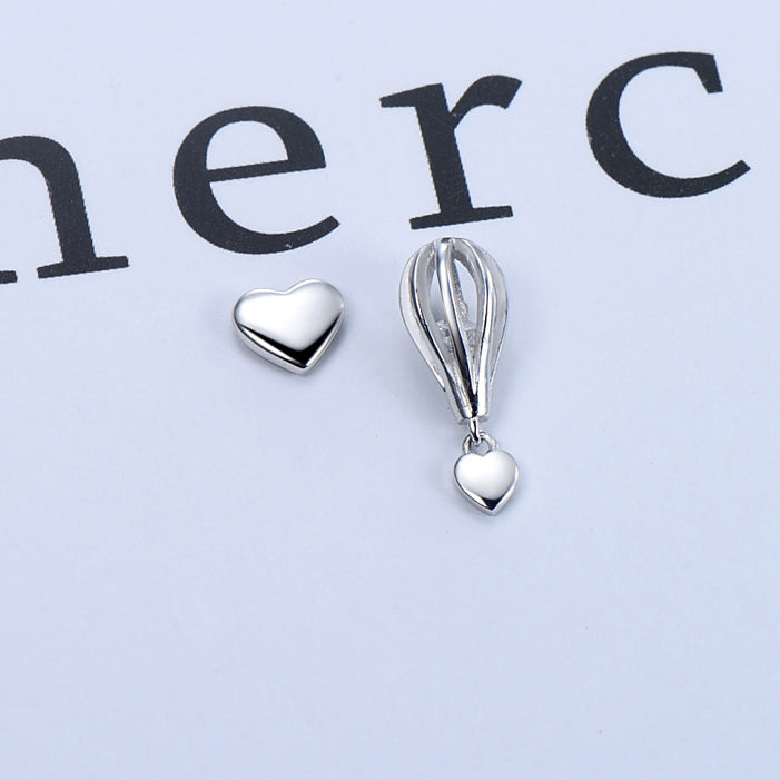 Korean S925 Sterling Silver Hot Air Balloon Asymmetric Earrings with Zircon Gems