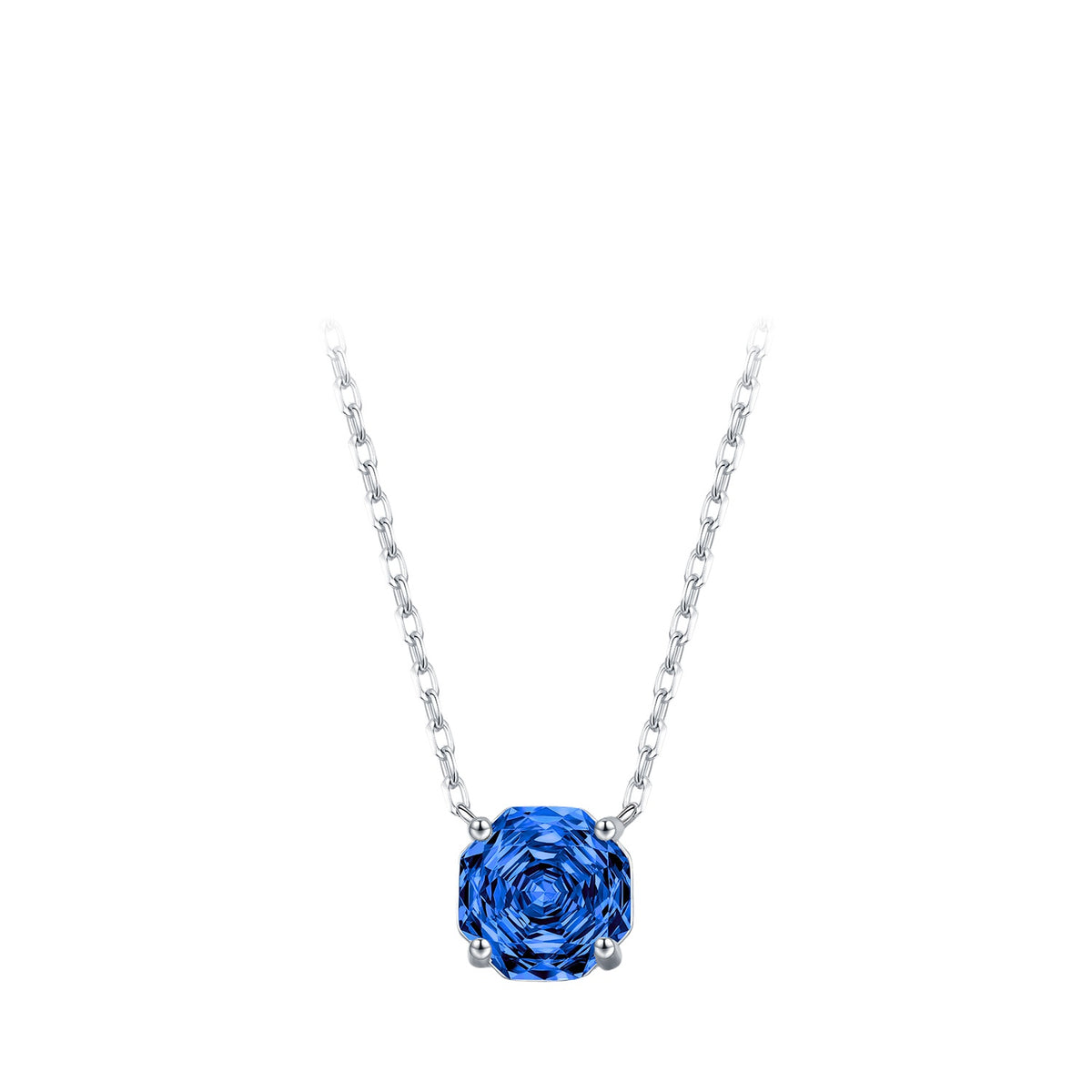 925 Sterling Silver Royal Blue Rose-Cut Zircon Pendant Necklace