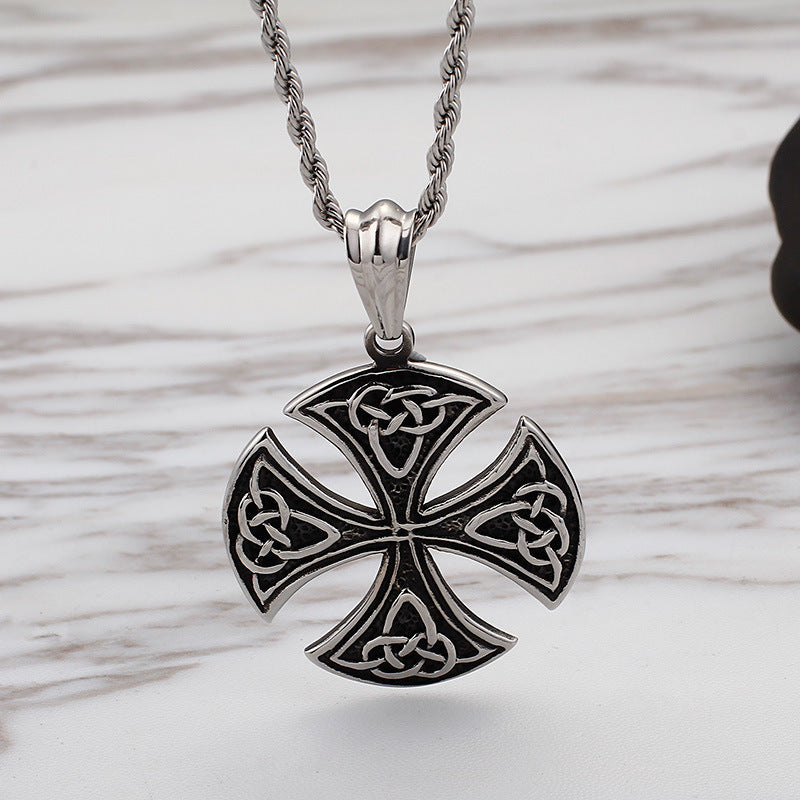 Retro Cross Pendant - Stainless Steel Men's Necklace for Stylish Gift-giving