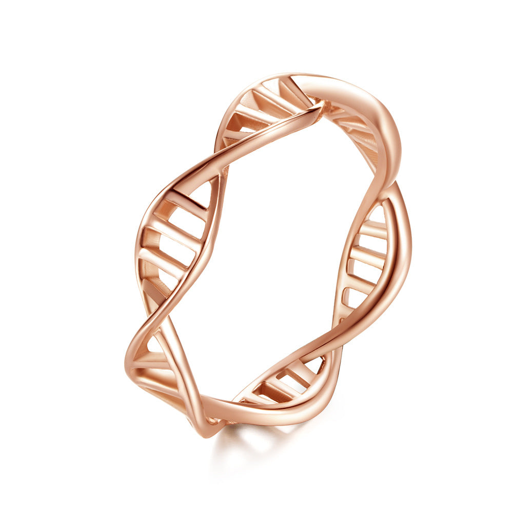 DNA Double Helix Rose Gold Titanium Steel Ring for Men