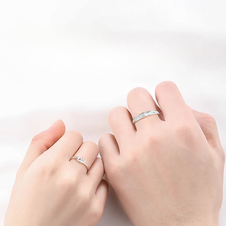 S925 Sterling Silver Star and Moon Couple Ring Gift