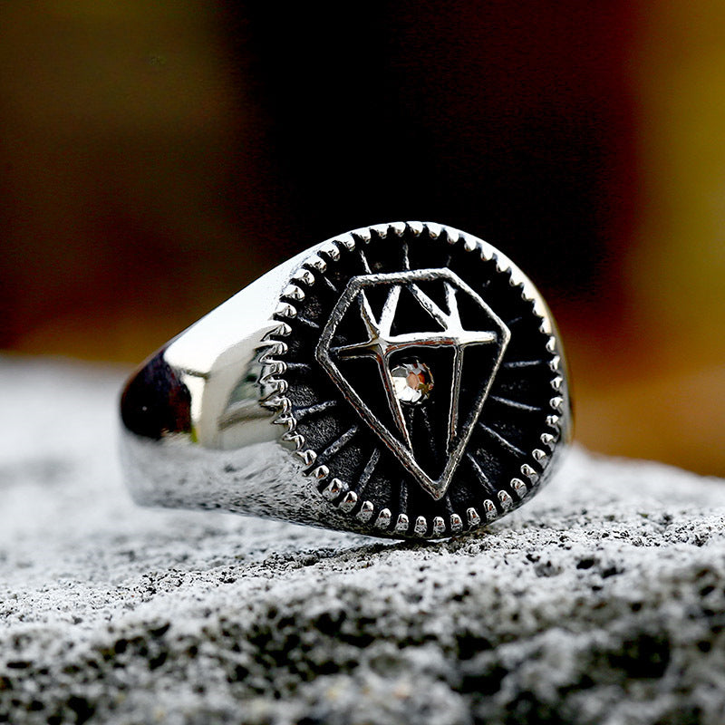 Retro-Inspired Titanium Steel Zircon Ring for Men - Wholesale Cross-Border Hot Seller