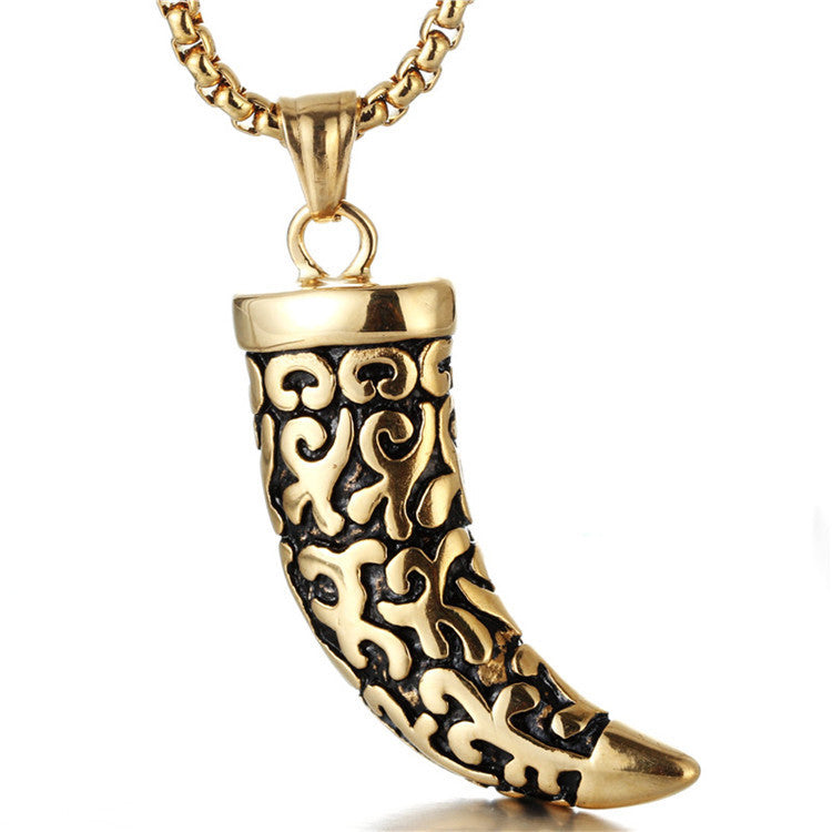 Men's Retro Punk Titanium Steel Horn Pendant Necklace - Direct from Manufacturer