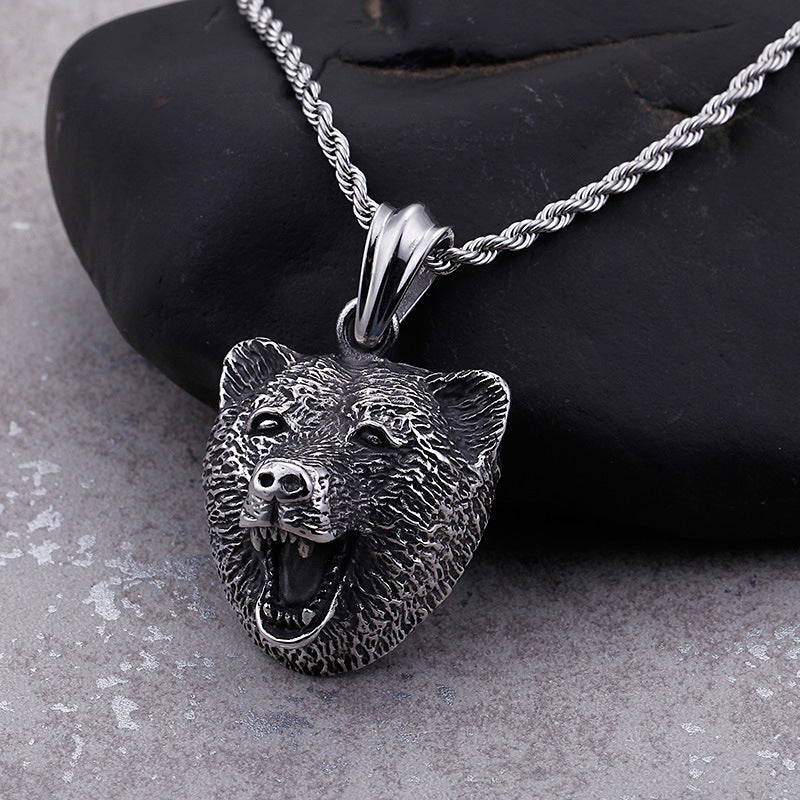 Nordic Bear Cartoon Pendant in Titanium Steel for Men and Women