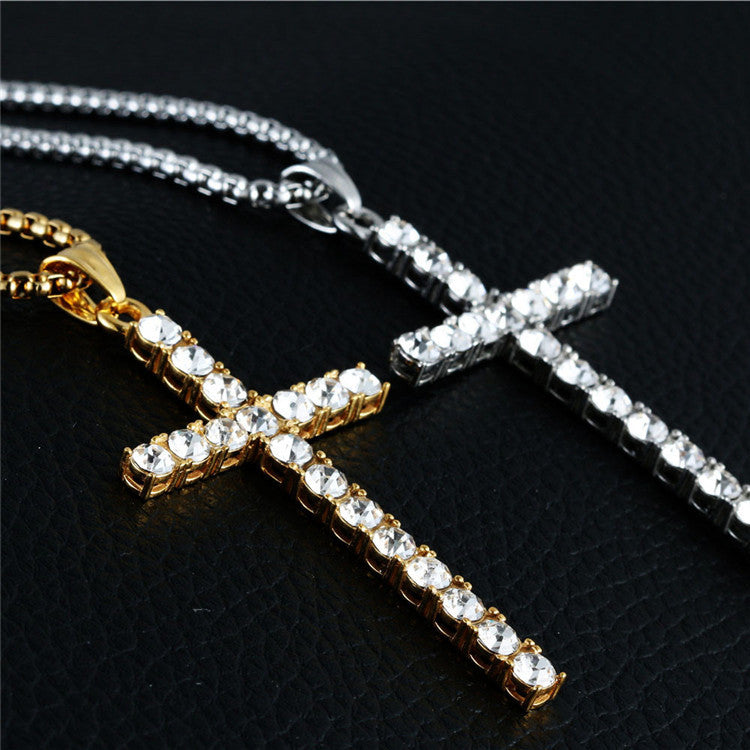 Trendy Titanium Steel Zircon Cross Pendant Necklace for Men and Women - Japan and Korea Fashion