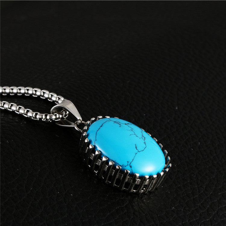 Trendy Multi-Color Opal Pendant Necklace in Titanium Steel for Men and Women