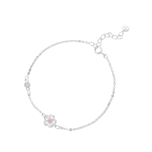 Elegant Sterling Silver Cherry Blossom Bracelet with Pink Crystal for Women's Fashion
