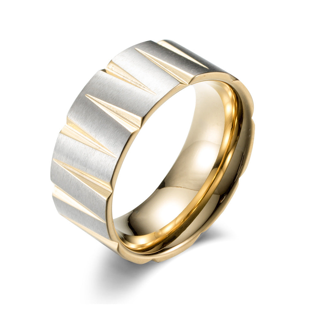 Planderful Titanium Steel Ring Geometric Color Stripes For Hip Hop Street Fashion Men Sizes 7-12