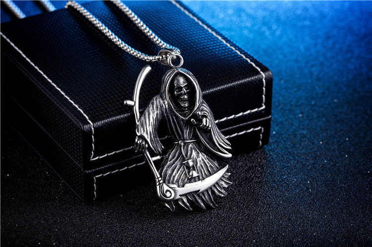 Reaper Sickle Skull Stainless Steel Pendant Necklace