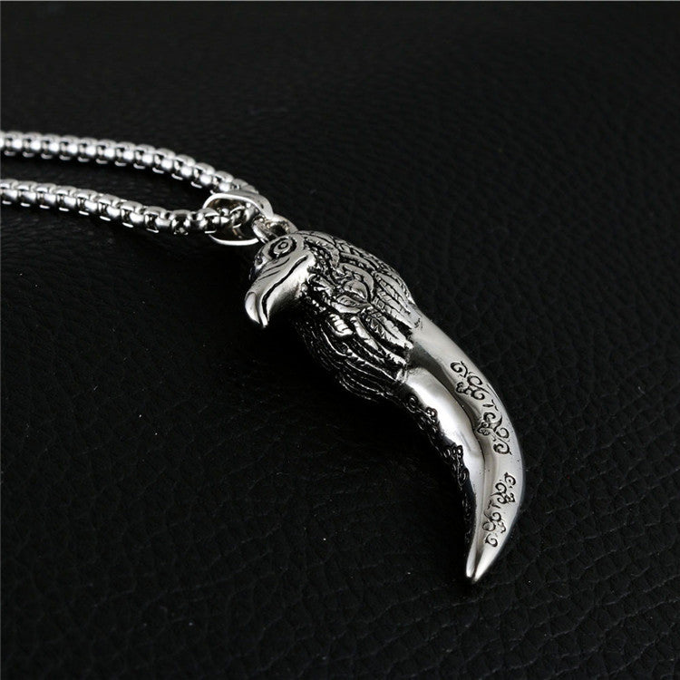 Trendy Titanium Steel Eagle Tooth Pendant Necklace for Men and Women
