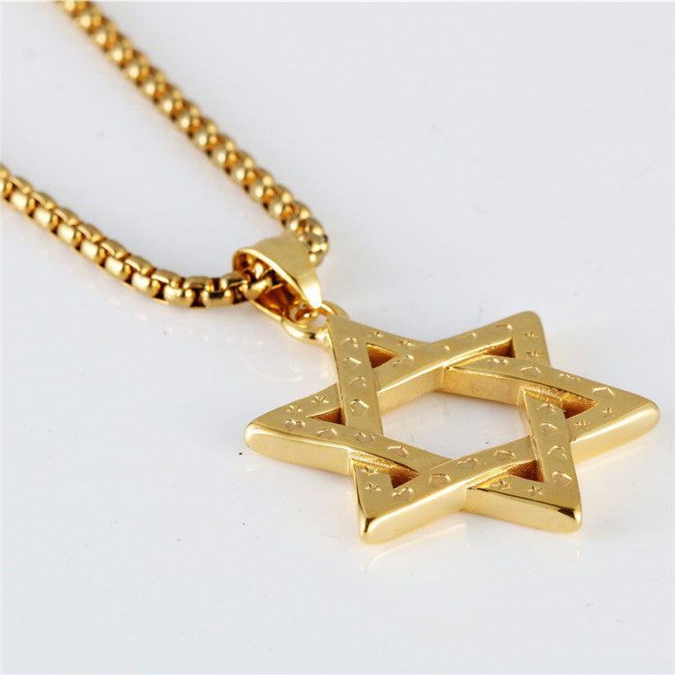 Trendy Titanium Steel Hexagram Love Pendant Necklace for Men and Women