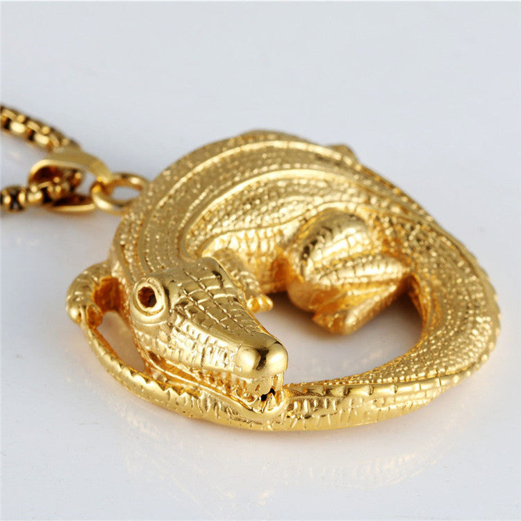 European And American Titanium Steel Crocodile Pendant Necklace