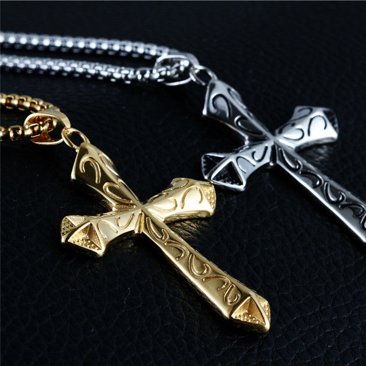 Trendy Titanium Steel Totem Cross Pendant Necklace for Men and Women - Retro Style by Planderful