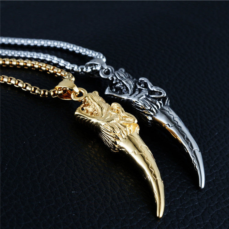 Stylish Titanium Steel Wolf Tooth Pendant Necklace for Men and Women - Retro Animal Design