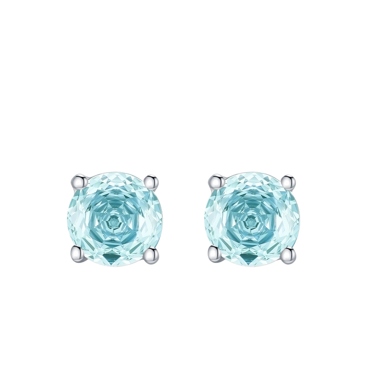 925 Sterling Silver Sea Blue Rose-Cut Zircon Stud Earrings