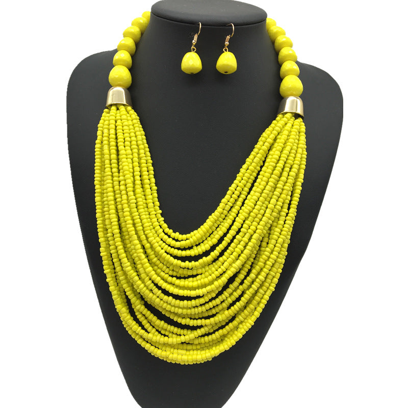 Extravagant Ethnic Style Multi-tiered Necklace Set with Resin Beads