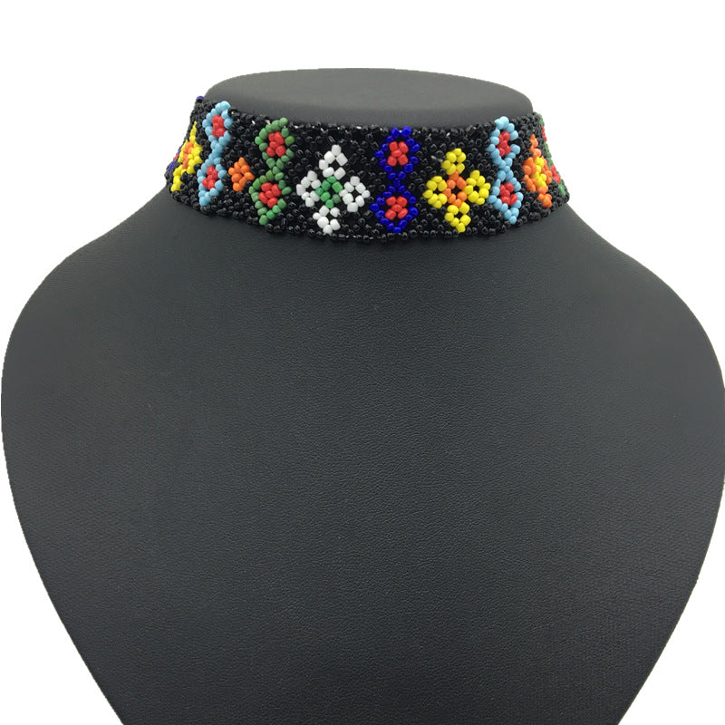 Colorful Rice Bead Choker Necklace for Women with Ethnic Style