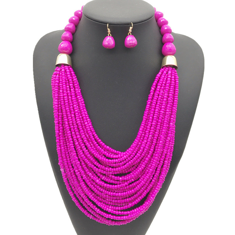 Extravagant Ethnic Style Multi-tiered Necklace Set with Resin Beads