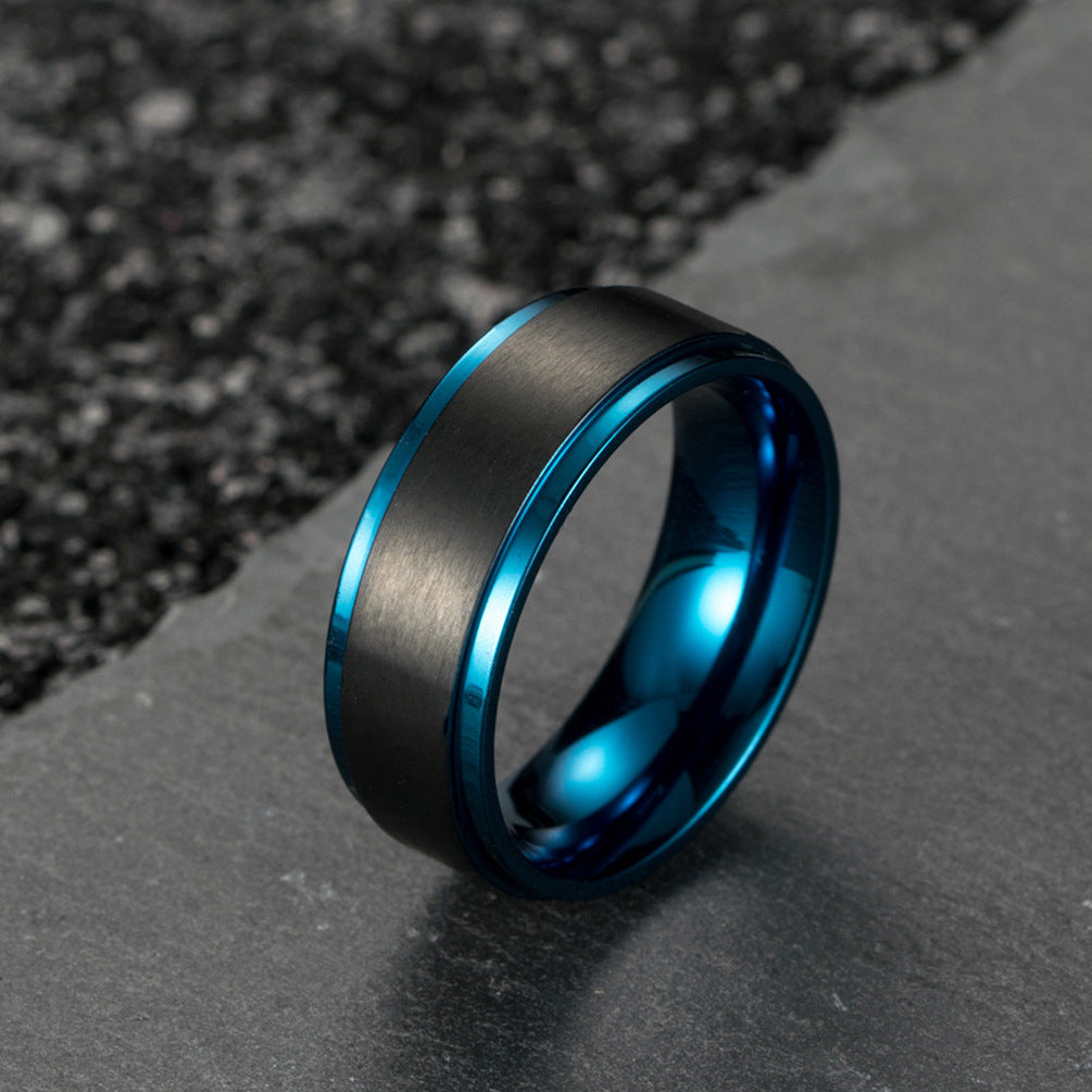 Amazon Brushed Matte Black And Blue Stainless Steel Ring