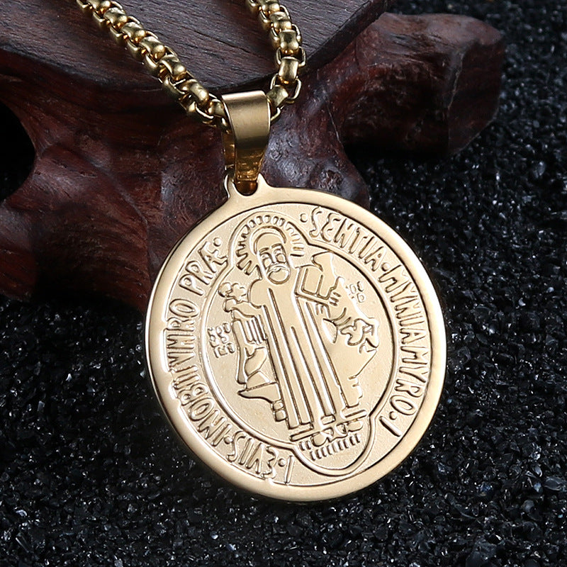 Unisex Retro Gold Tag Pendant in Titanium Steel - European and American Fashion Cross Design