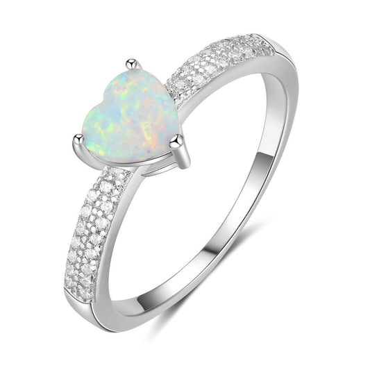 Heart Shape Opal Stone Zircon Sterling Silver Ring