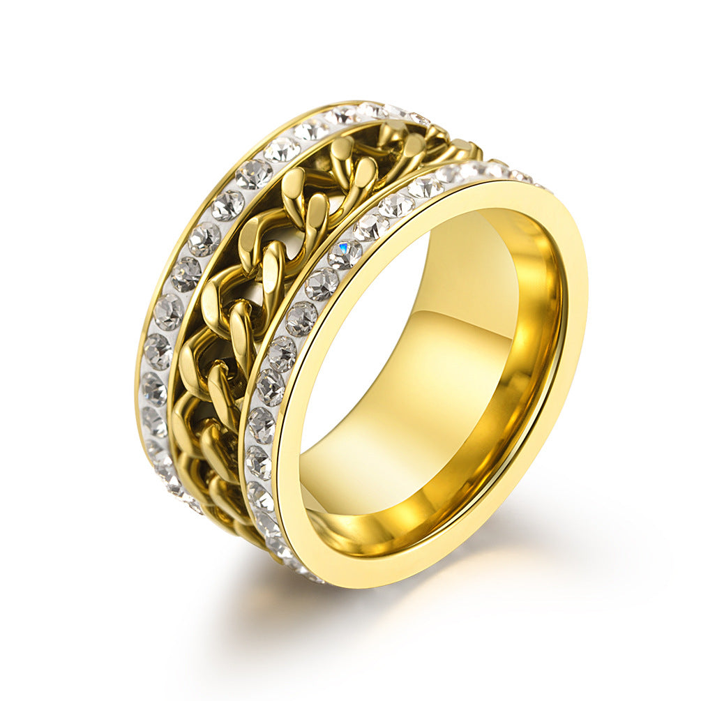 Stainless Steel Plated Colorful Chain Rotatable Ring for Men