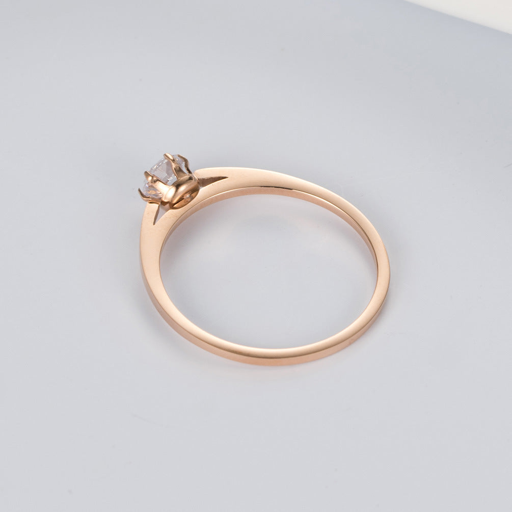 Korean Version of Titanium Steel Zircon-Encrusted Women's Ring