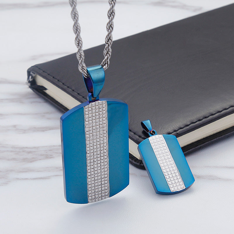 Blue Military Style Stainless Steel Men's Pendant with Custom Engraving, Titanium Steel Couple Pendants Set for Men's Niche Jewelry