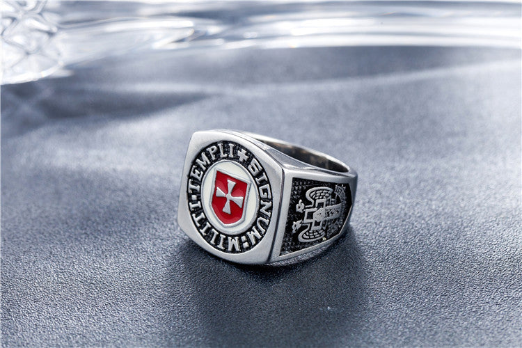 Titanium Steel Ring Masonic Shield Cross For Men Unisex Protection Bold Statement Planderful