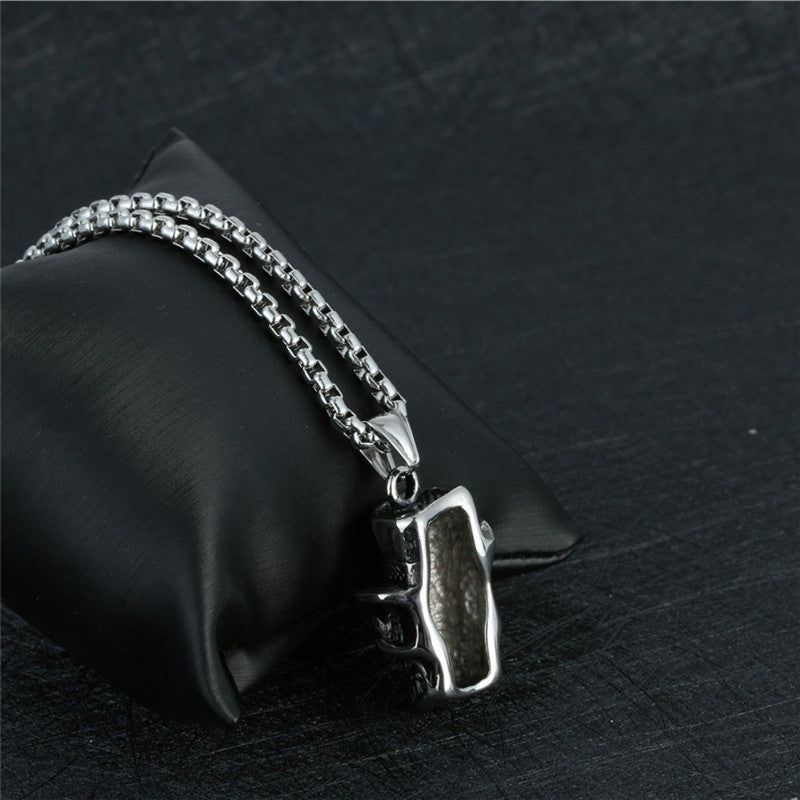 Punk Titanium Steel Skull Pendant with Ghost Head Design for Men