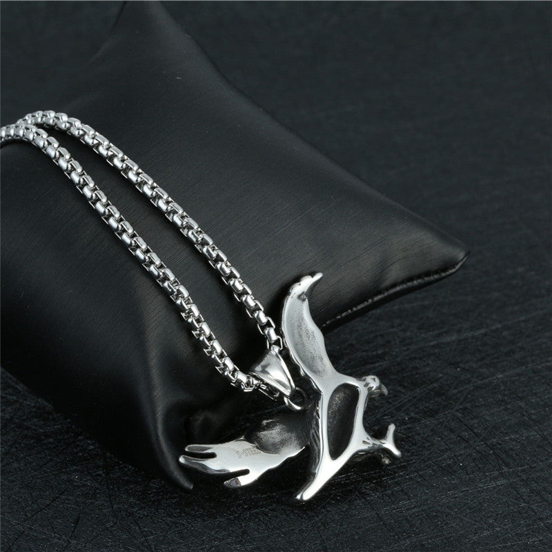 Titanium Steel Retro Eagle Pendant Necklace for Trendy Men