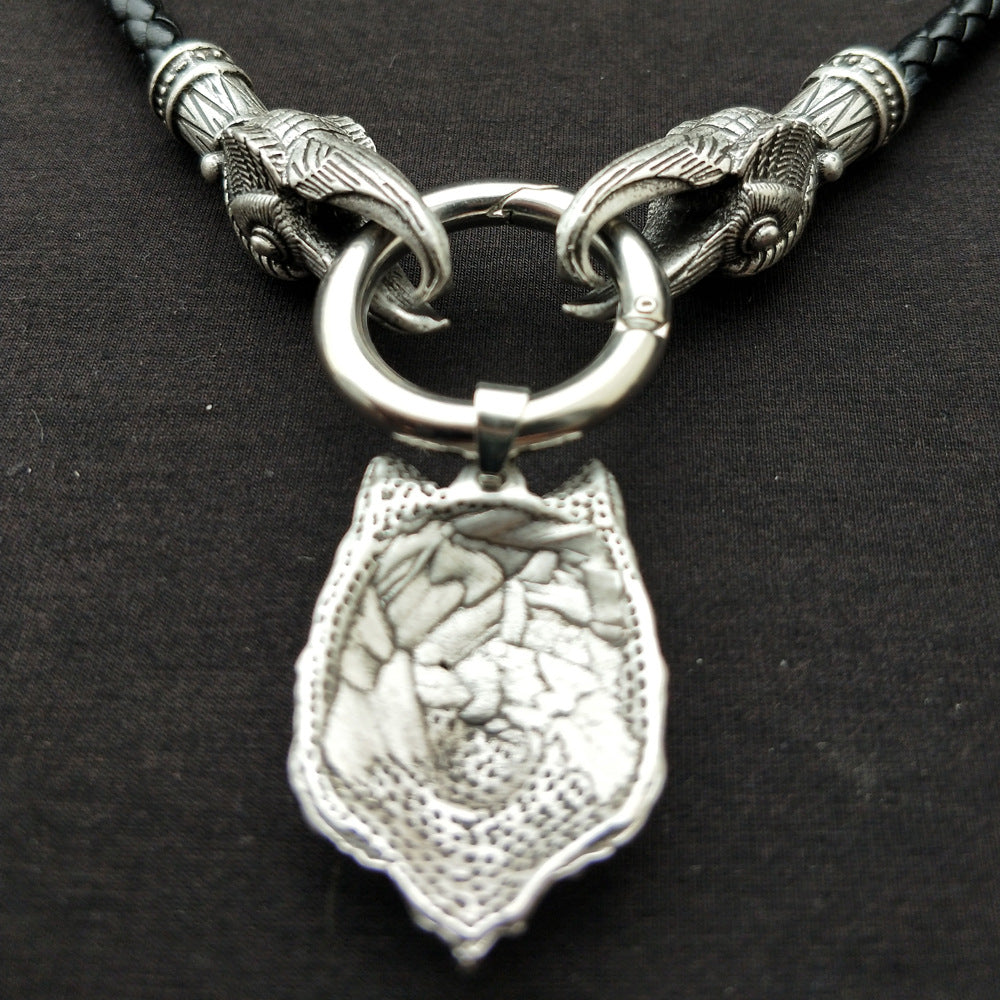 Viking Wolf Head Necklace - Norse Legacy Antique Silver Pendant for Men