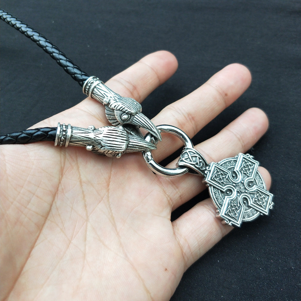 Mystical Norse Dragon Necklace with Irish Cross Talisman