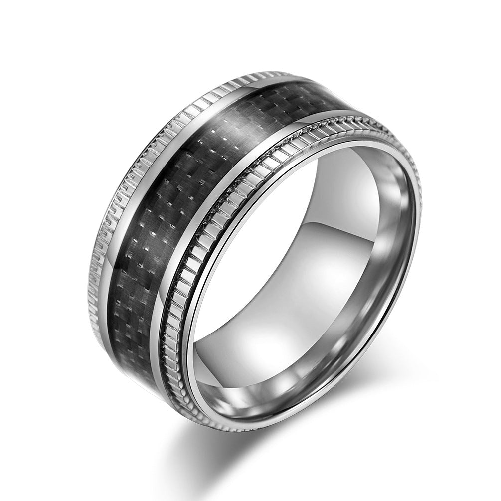 Double Side Pressure Gear Pattern Carbon Fiber Men's Ring