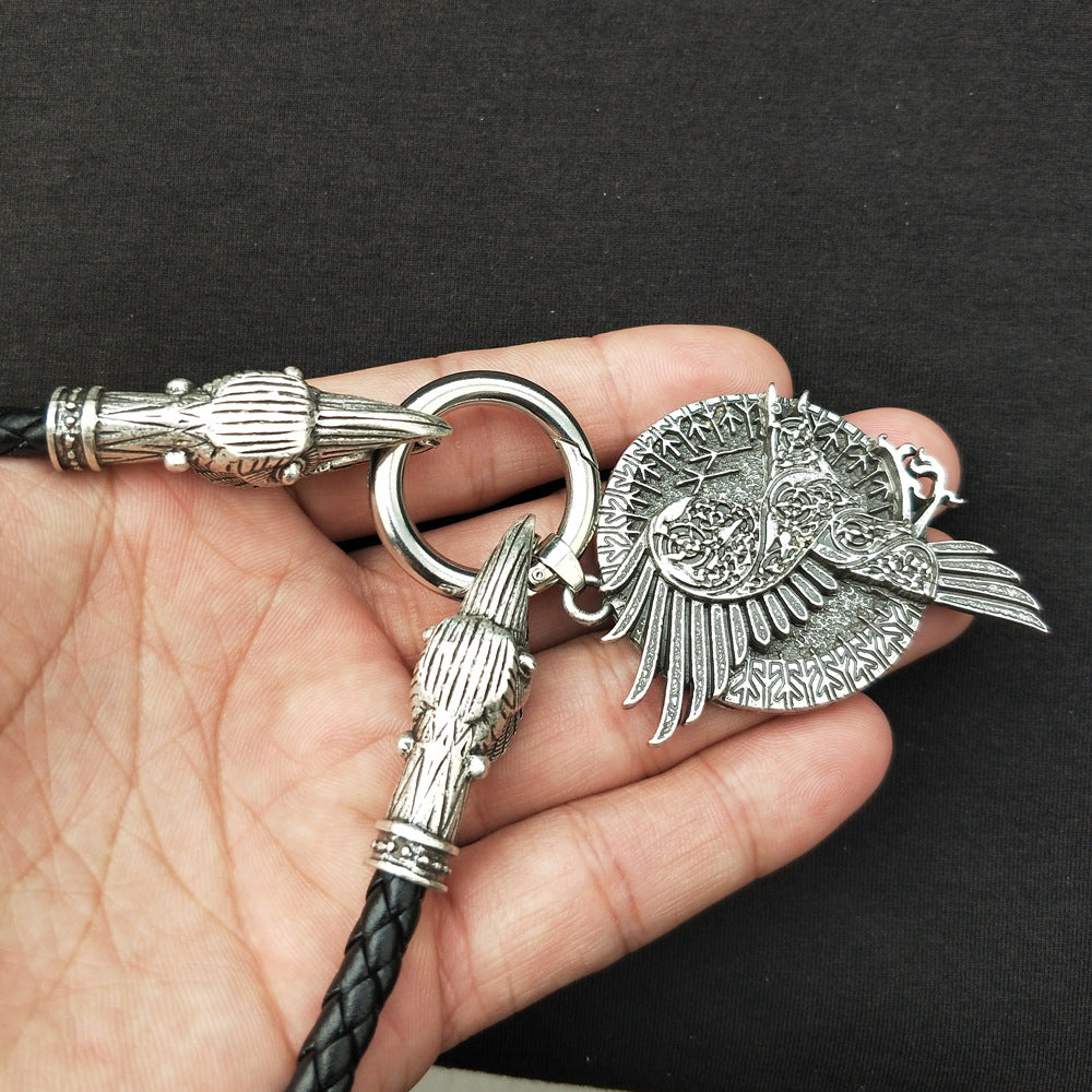 Viking Rune Crow Pendant Necklace for Men with Norse Legacy Style