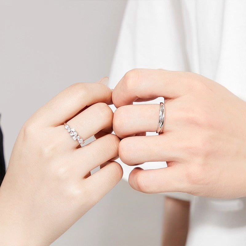 Planderful Wisteria Flower Couple Ring S925 Sterling Silver Elegant Adjustable For Couples Gift