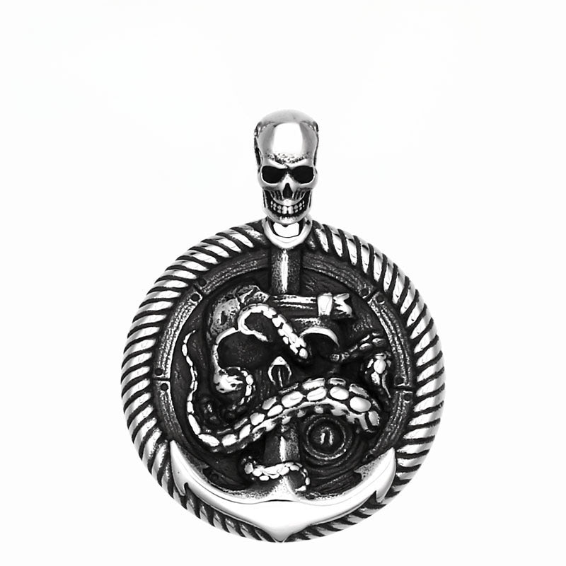 Customized Titanium Steel Skull Pendant with Retro Octopus Whisker Design for Men